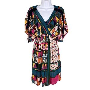 Maeve Anthropologie Womens Fit 4-6 Geometric Print Kimono Wrap Dress Artsy Fairy
